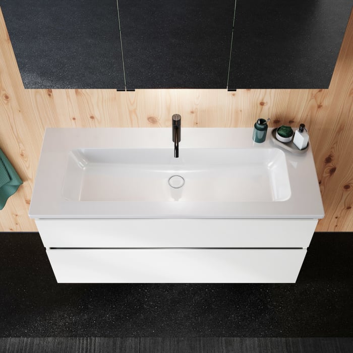 burgbad Lin20 Waschtischunterschrank mit Keramik-Waschtisch 123 cm, 2 Auszüge