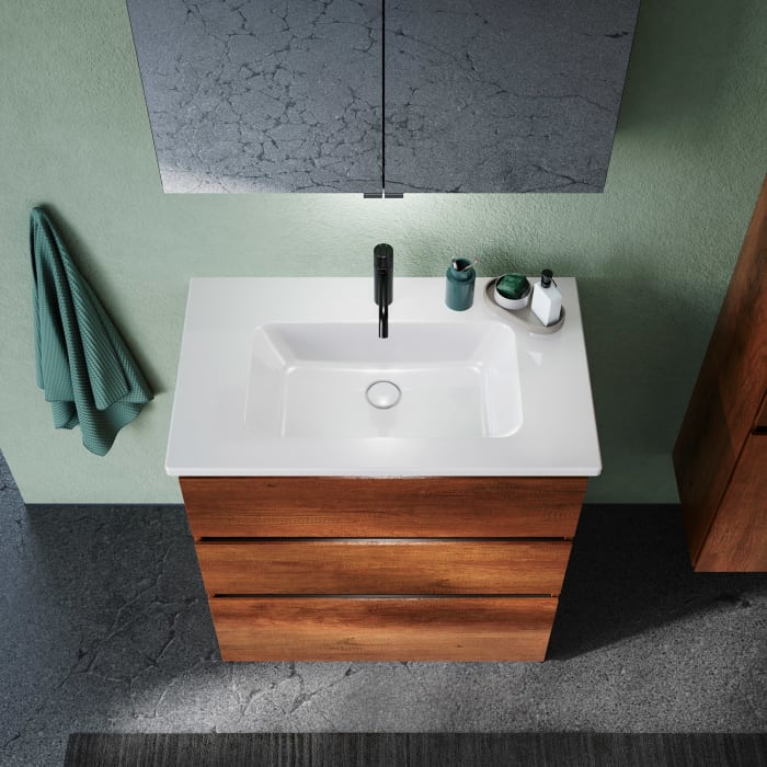 burgbad Lin20 Waschtischunterschrank mit Keramik-Waschtisch 83 cm, 3 Auszüge