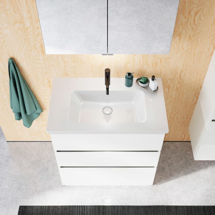 burgbad Lin20 Waschtischunterschrank mit Keramik-Waschtisch 83 cm, 3 Auszüge