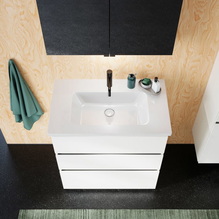 burgbad Lin20 Waschtischunterschrank mit Keramik-Waschtisch 83 cm, 3 Auszüge