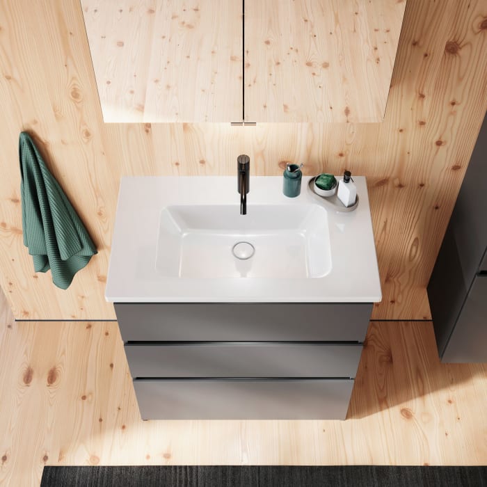 burgbad Lin20 Waschtischunterschrank mit Keramik-Waschtisch 83 cm, 3 Auszüge