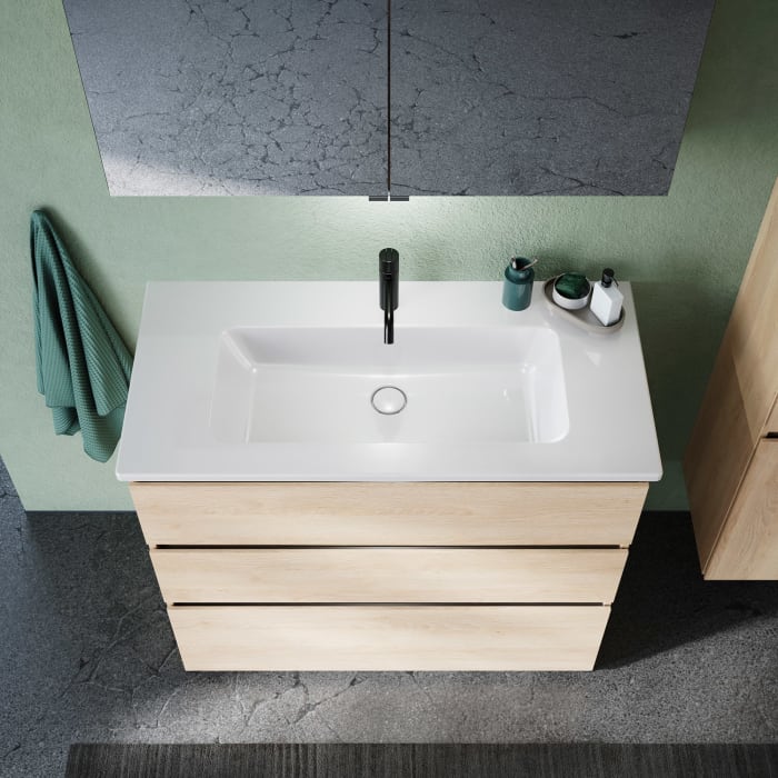 burgbad Lin20 Waschtischunterschrank mit Keramik-Waschtisch 103 cm, 3 Auszüge