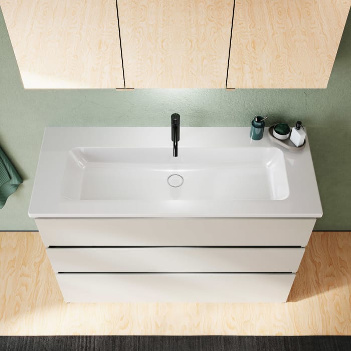 burgbad Lin20 Waschtischunterschrank mit Keramik-Waschtisch 123 cm, 3 Auszüge