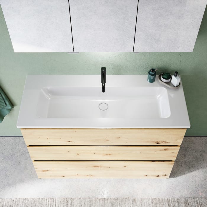 burgbad Lin20 Waschtischunterschrank mit Keramik-Waschtisch 123 cm, 3 Auszüge