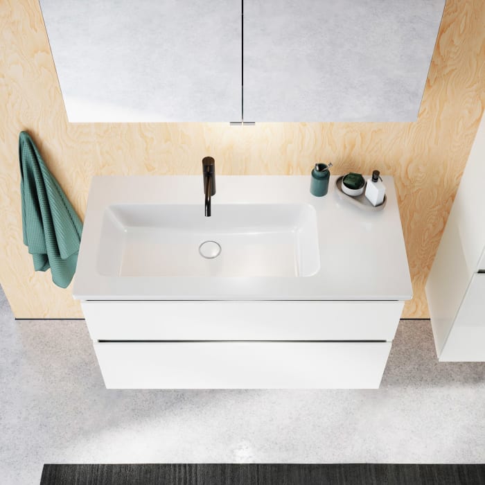 burgbad Lin20 Waschtischunterschrank mit Keramik-Waschtisch 103 cm, 2 Auszüge, links