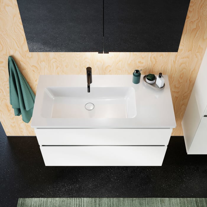 burgbad Lin20 Waschtischunterschrank mit Keramik-Waschtisch 103 cm, 2 Auszüge, links