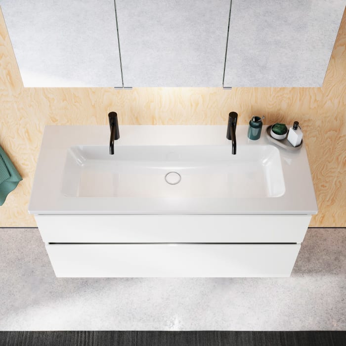 burgbad Lin20 Waschtischunterschrank mit Keramik-Waschtisch 123 cm, 2 Auszüge