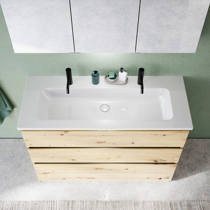 burgbad Lin20 Waschtischunterschrank mit Keramik-Waschtisch 123 cm, 3 Auszüge