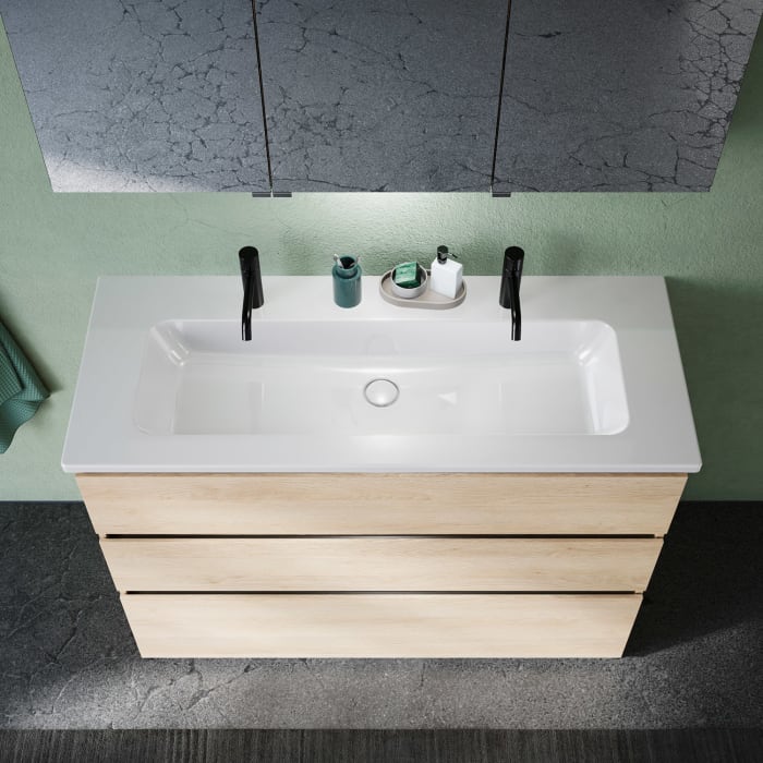 burgbad Lin20 Waschtischunterschrank mit Keramik-Waschtisch 123 cm, 3 Auszüge