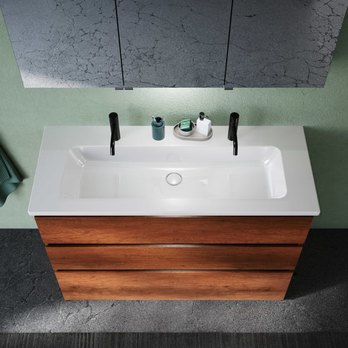 burgbad Lin20 Waschtischunterschrank mit Keramik-Waschtisch 123 cm, 3 Auszüge