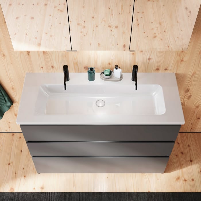 burgbad Lin20 Waschtischunterschrank mit Keramik-Waschtisch 123 cm, 3 Auszüge