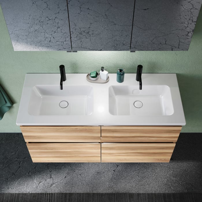 burgbad Lin20 Waschtischunterschrank mit Keramik-Doppelwaschtisch 123 cm, 4 Auszüge