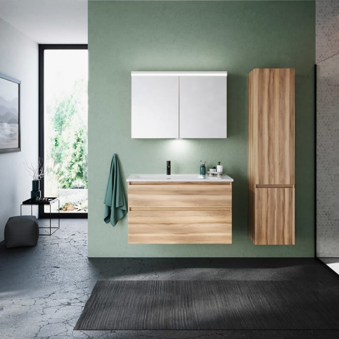 burgbad Lin20 Waschtischunterschrank mit Keramik-Waschtisch 103 cm, 2 Auszüge, links