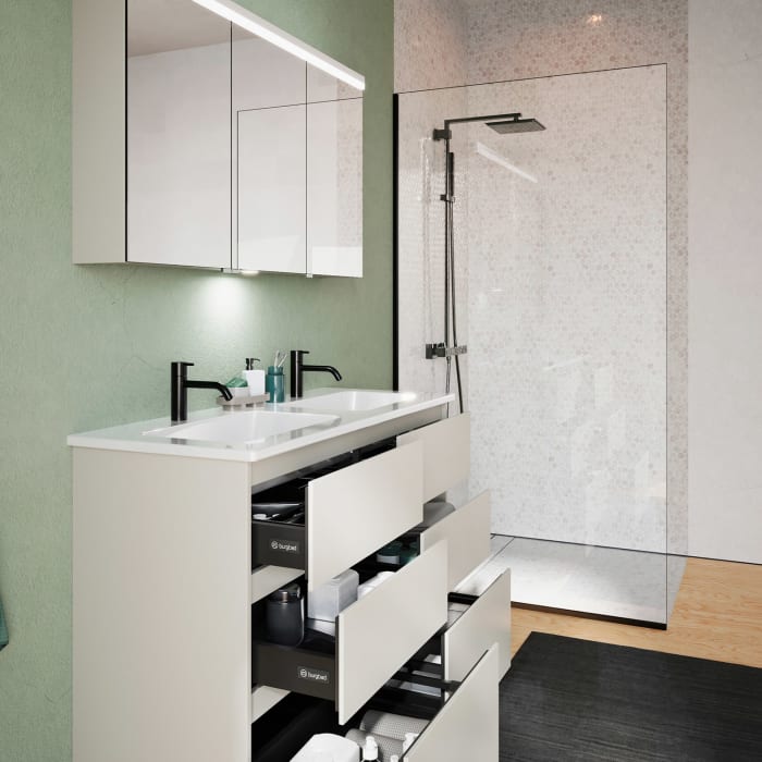 burgbad Lin20 Waschtischunterschrank mit Keramik-Doppelwaschtisch 123 cm, 6 Auszüge