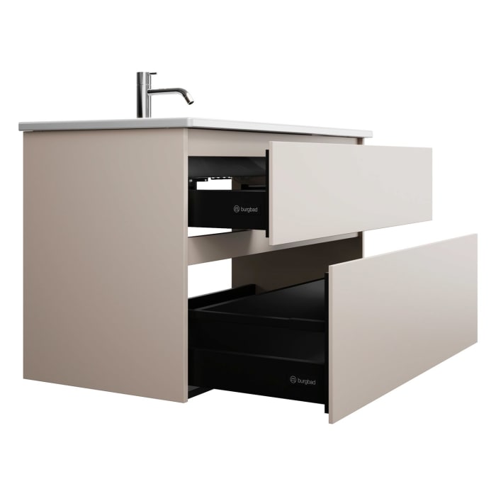 burgbad Lin20 Waschtischunterschrank mit Keramik-Waschtisch 103 cm, 2 Auszüge, links