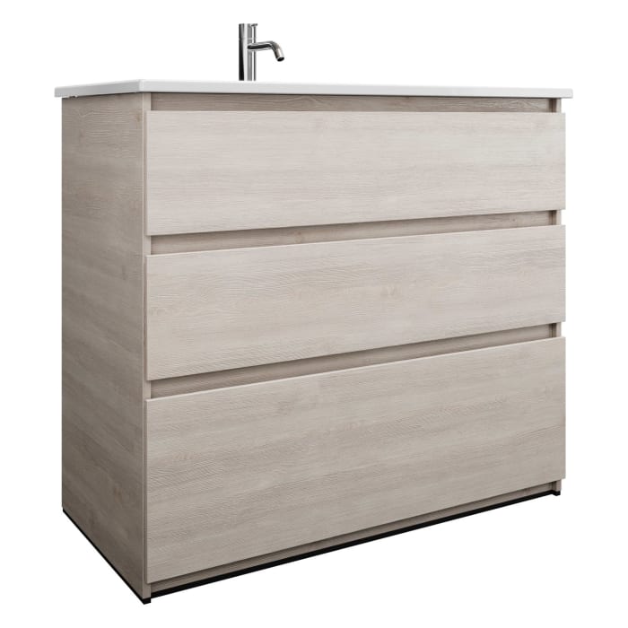 burgbad Lin20 Waschtischunterschrank mit Keramik-Waschtisch 103 cm, 3 Auszüge, links