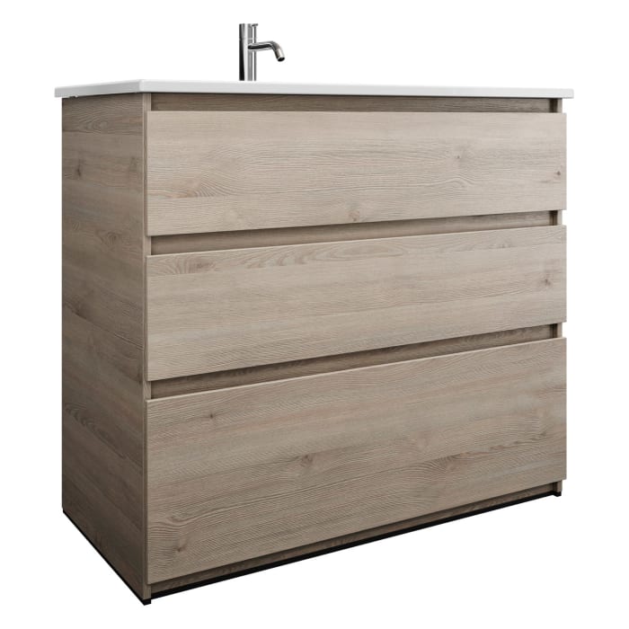 burgbad Lin20 Waschtischunterschrank mit Keramik-Waschtisch 103 cm, 3 Auszüge, links