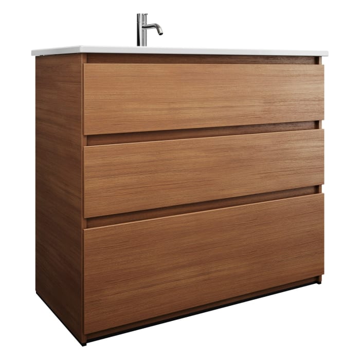 burgbad Lin20 Waschtischunterschrank mit Keramik-Waschtisch 103 cm, 3 Auszüge, links