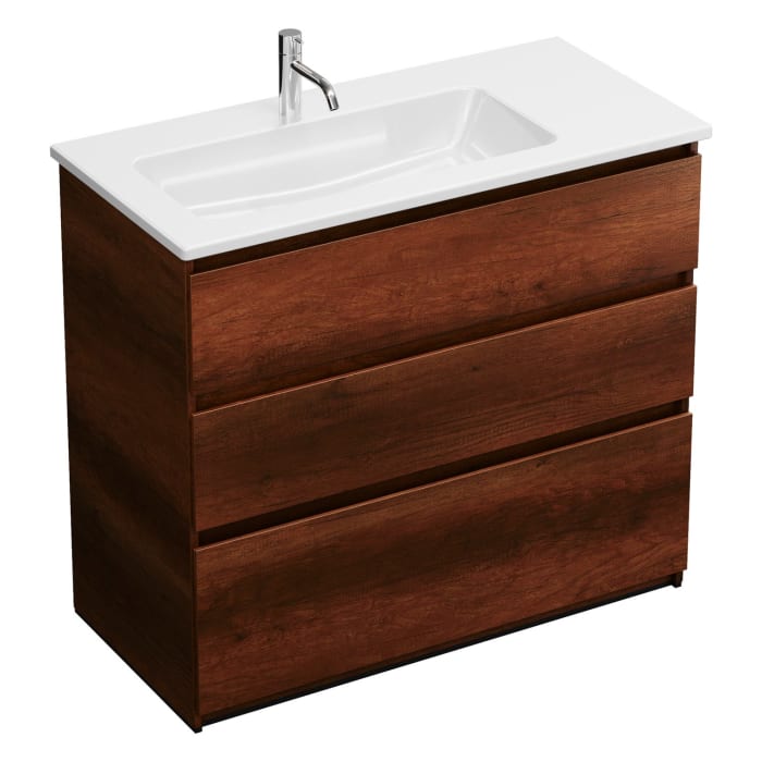 burgbad Lin20 Waschtischunterschrank mit Keramik-Waschtisch 103 cm, 3 Auszüge, links