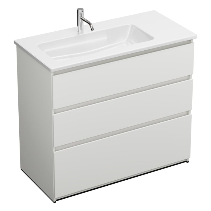 burgbad Lin20 Waschtischunterschrank mit Keramik-Waschtisch 103 cm, 3 Auszüge, links