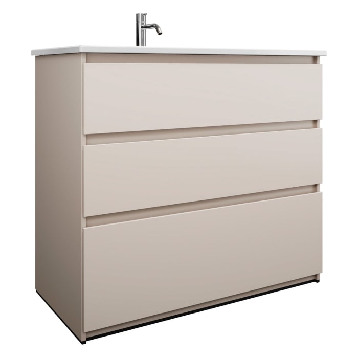 burgbad Lin20 Waschtischunterschrank mit Keramik-Waschtisch 103 cm, 3 Auszüge, links