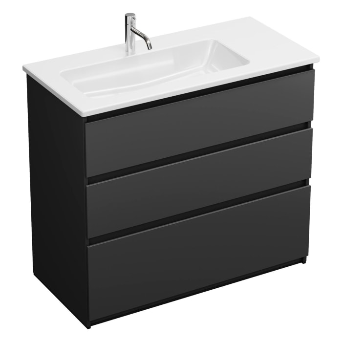 burgbad Lin20 Waschtischunterschrank mit Keramik-Waschtisch 103 cm, 3 Auszüge, links