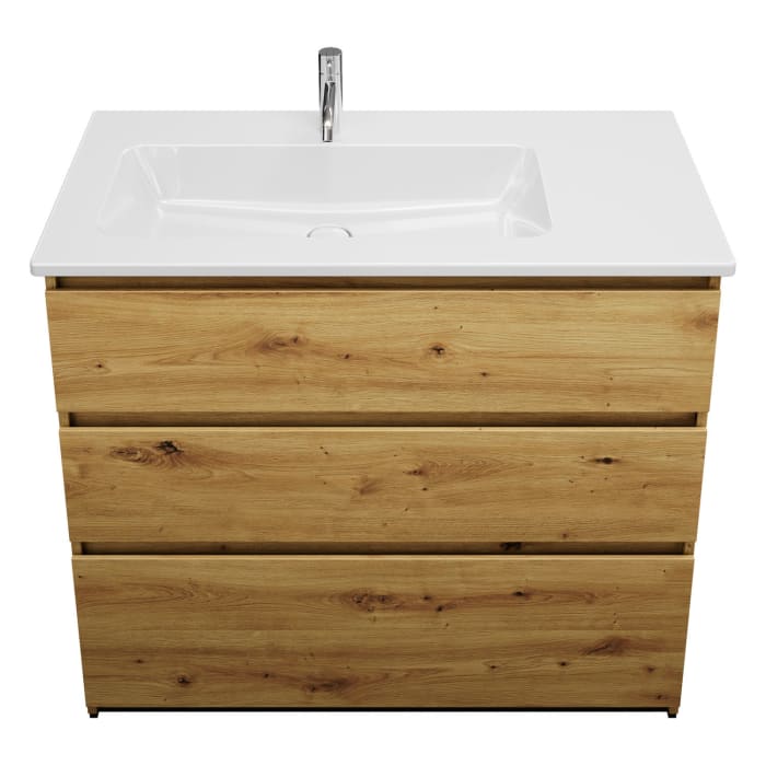 burgbad Lin20 Waschtischunterschrank mit Keramik-Waschtisch 103 cm, 3 Auszüge, links