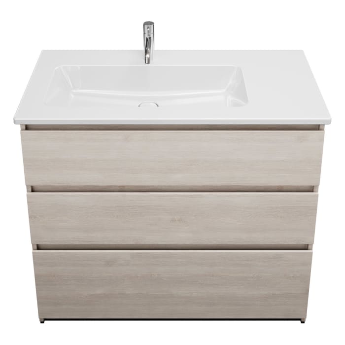 burgbad Lin20 Waschtischunterschrank mit Keramik-Waschtisch 103 cm, 3 Auszüge, links