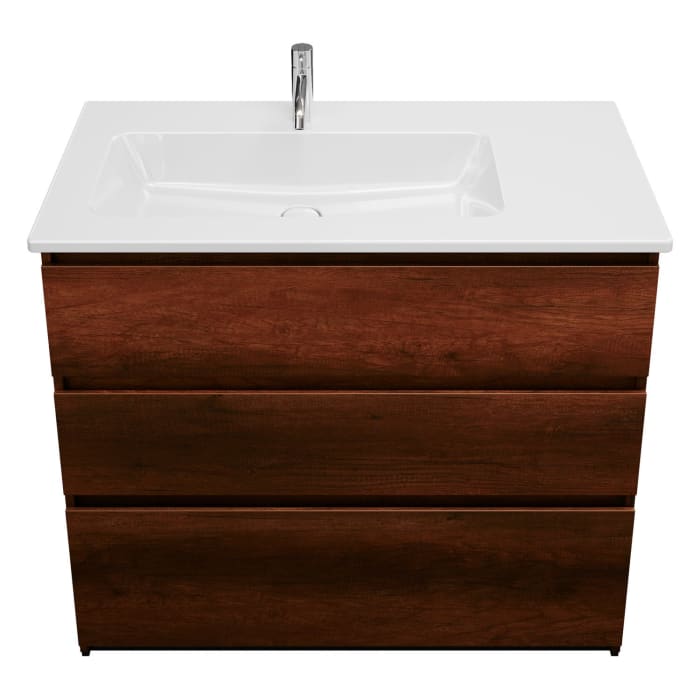 burgbad Lin20 Waschtischunterschrank mit Keramik-Waschtisch 103 cm, 3 Auszüge, links