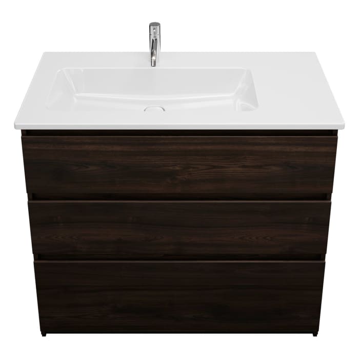 burgbad Lin20 Waschtischunterschrank mit Keramik-Waschtisch 103 cm, 3 Auszüge, links