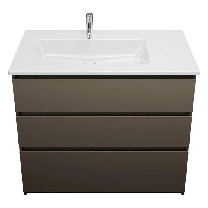 burgbad Lin20 Waschtischunterschrank mit Keramik-Waschtisch 103 cm, 3 Auszüge, links