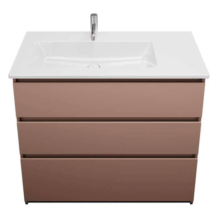 burgbad Lin20 Waschtischunterschrank mit Keramik-Waschtisch 103 cm, 3 Auszüge, links