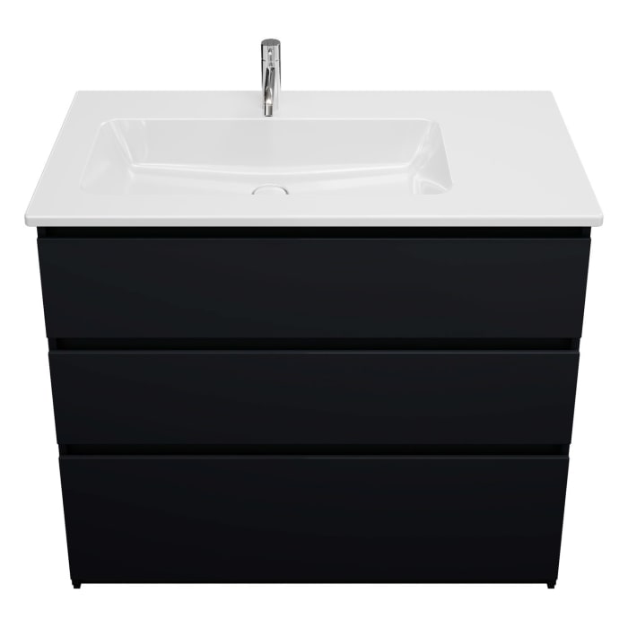 burgbad Lin20 Waschtischunterschrank mit Keramik-Waschtisch 103 cm, 3 Auszüge, links