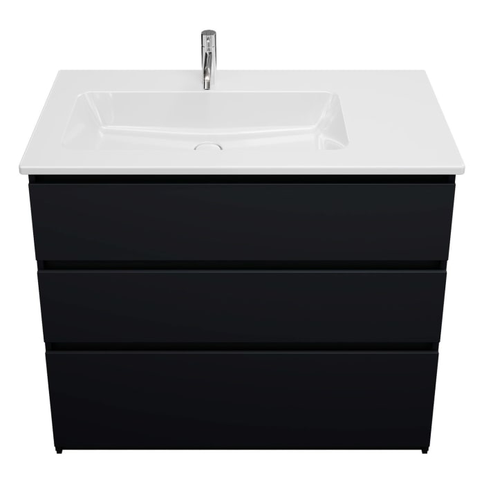 burgbad Lin20 Waschtischunterschrank mit Keramik-Waschtisch 103 cm, 3 Auszüge, links