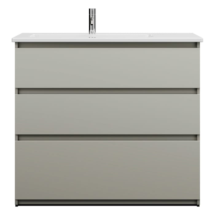 burgbad Lin20 Waschtischunterschrank mit Keramik-Waschtisch 103 cm, 3 Auszüge, links