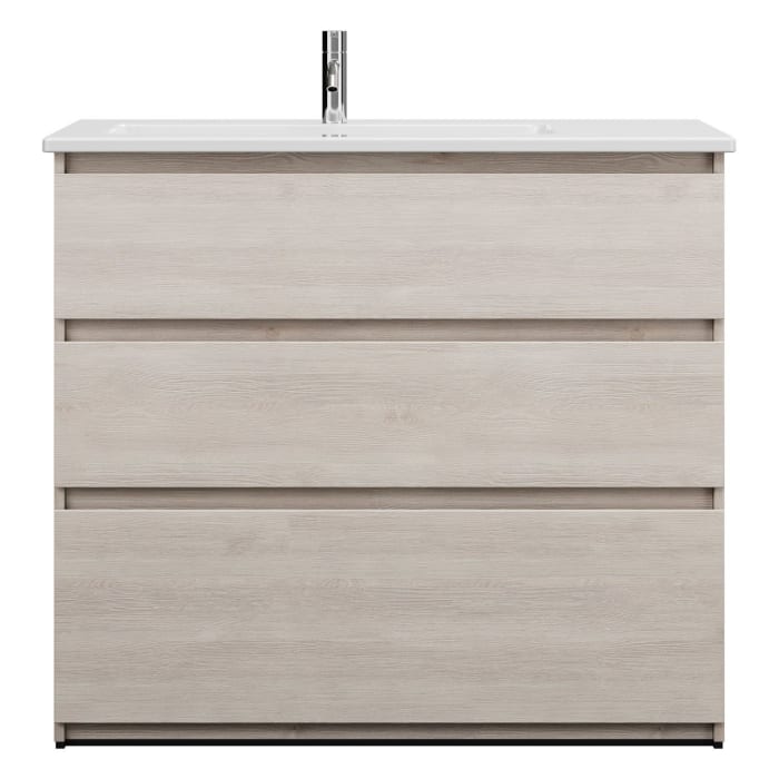 burgbad Lin20 Waschtischunterschrank mit Keramik-Waschtisch 103 cm, 3 Auszüge, links