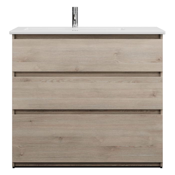 burgbad Lin20 Waschtischunterschrank mit Keramik-Waschtisch 103 cm, 3 Auszüge, links