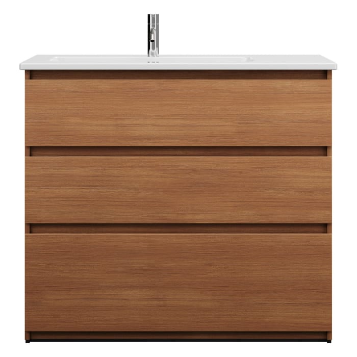 burgbad Lin20 Waschtischunterschrank mit Keramik-Waschtisch 103 cm, 3 Auszüge, links