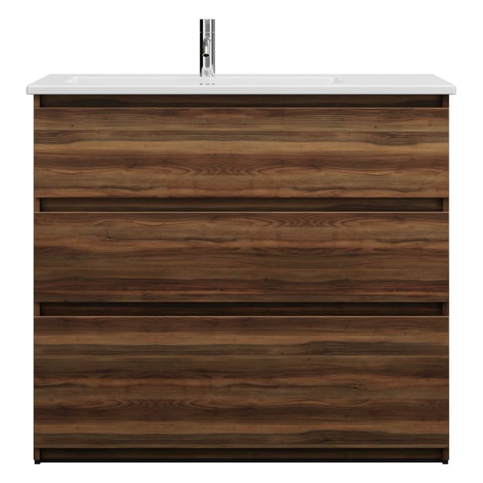 burgbad Lin20 Waschtischunterschrank mit Keramik-Waschtisch 103 cm, 3 Auszüge, links