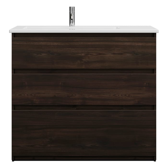 burgbad Lin20 Waschtischunterschrank mit Keramik-Waschtisch 103 cm, 3 Auszüge, links