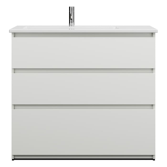 burgbad Lin20 Waschtischunterschrank mit Keramik-Waschtisch 103 cm, 3 Auszüge, links