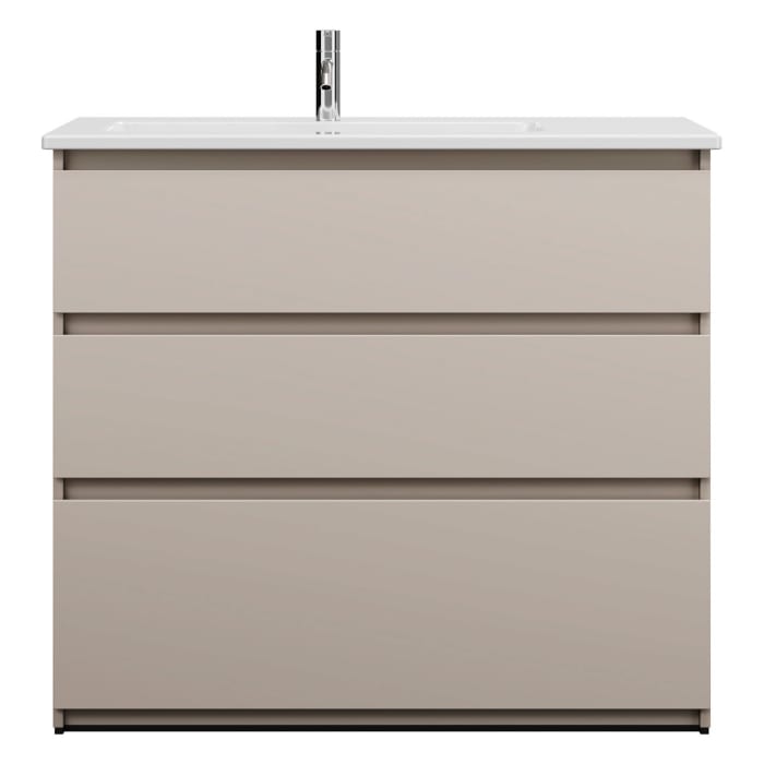 burgbad Lin20 Waschtischunterschrank mit Keramik-Waschtisch 103 cm, 3 Auszüge, links