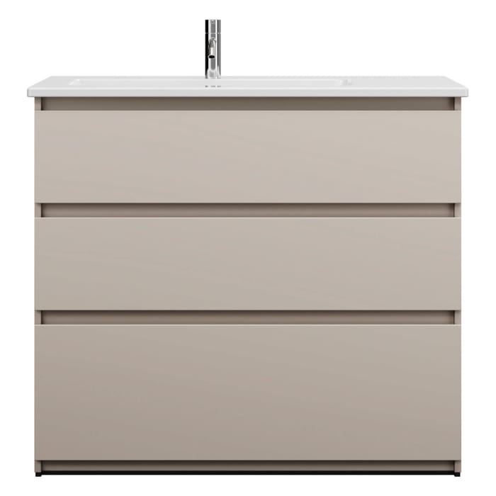 burgbad Lin20 Waschtischunterschrank mit Keramik-Waschtisch 103 cm, 3 Auszüge, links