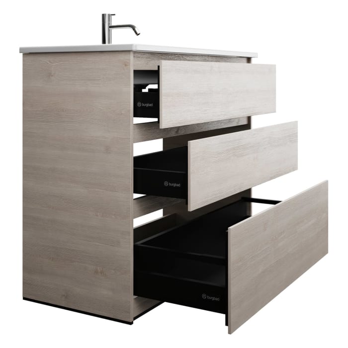 burgbad Lin20 Waschtischunterschrank mit Keramik-Waschtisch 103 cm, 3 Auszüge, links