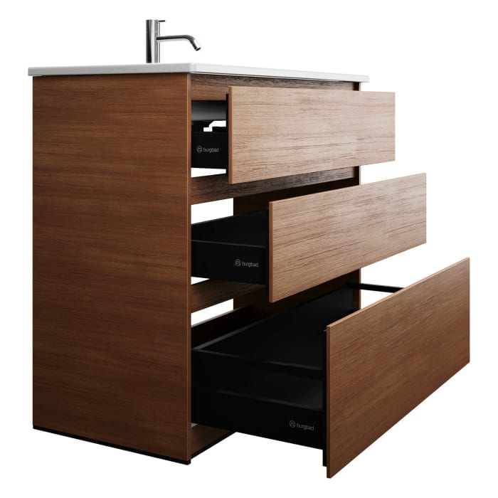 burgbad Lin20 Waschtischunterschrank mit Keramik-Waschtisch 103 cm, 3 Auszüge, links