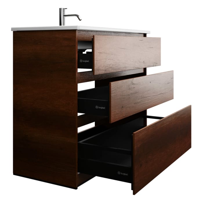 burgbad Lin20 Waschtischunterschrank mit Keramik-Waschtisch 103 cm, 3 Auszüge, links