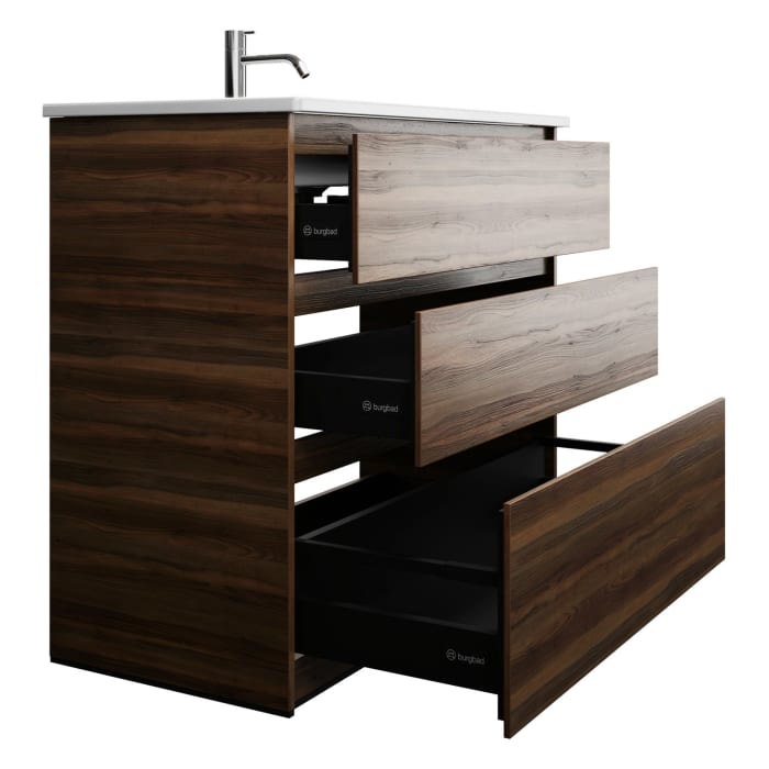 burgbad Lin20 Waschtischunterschrank mit Keramik-Waschtisch 103 cm, 3 Auszüge, links