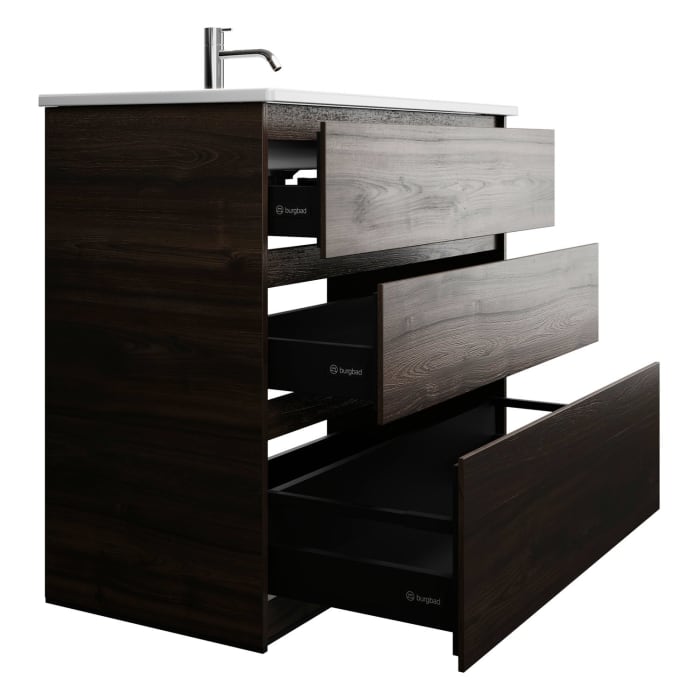 burgbad Lin20 Waschtischunterschrank mit Keramik-Waschtisch 103 cm, 3 Auszüge, links