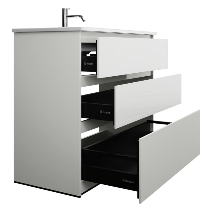 burgbad Lin20 Waschtischunterschrank mit Keramik-Waschtisch 103 cm, 3 Auszüge, links