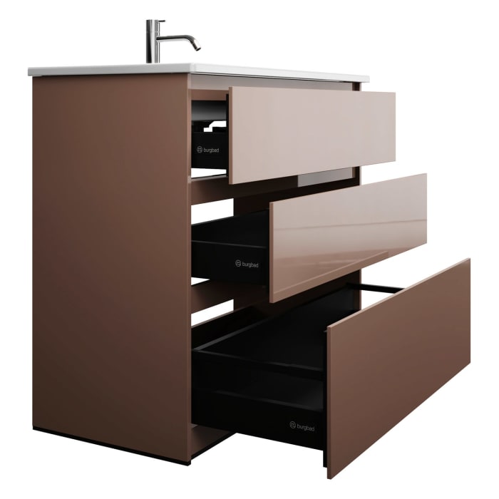 burgbad Lin20 Waschtischunterschrank mit Keramik-Waschtisch 103 cm, 3 Auszüge, links